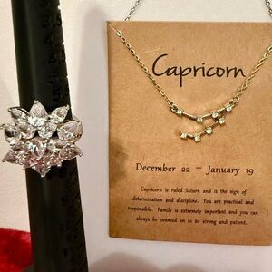 Gold Capricorn Necklace and Ring Set